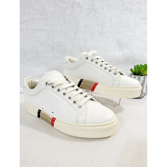 Burberry Shoes - Burberry Womens White Leather Upper Rangleton Sneakers Lace Up Shoes Size 37